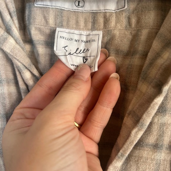 Frank & Eileen Eileen Button Up Shirt Women L Beige Grey Plaid Flannel Cotton - Picture 7 of 7